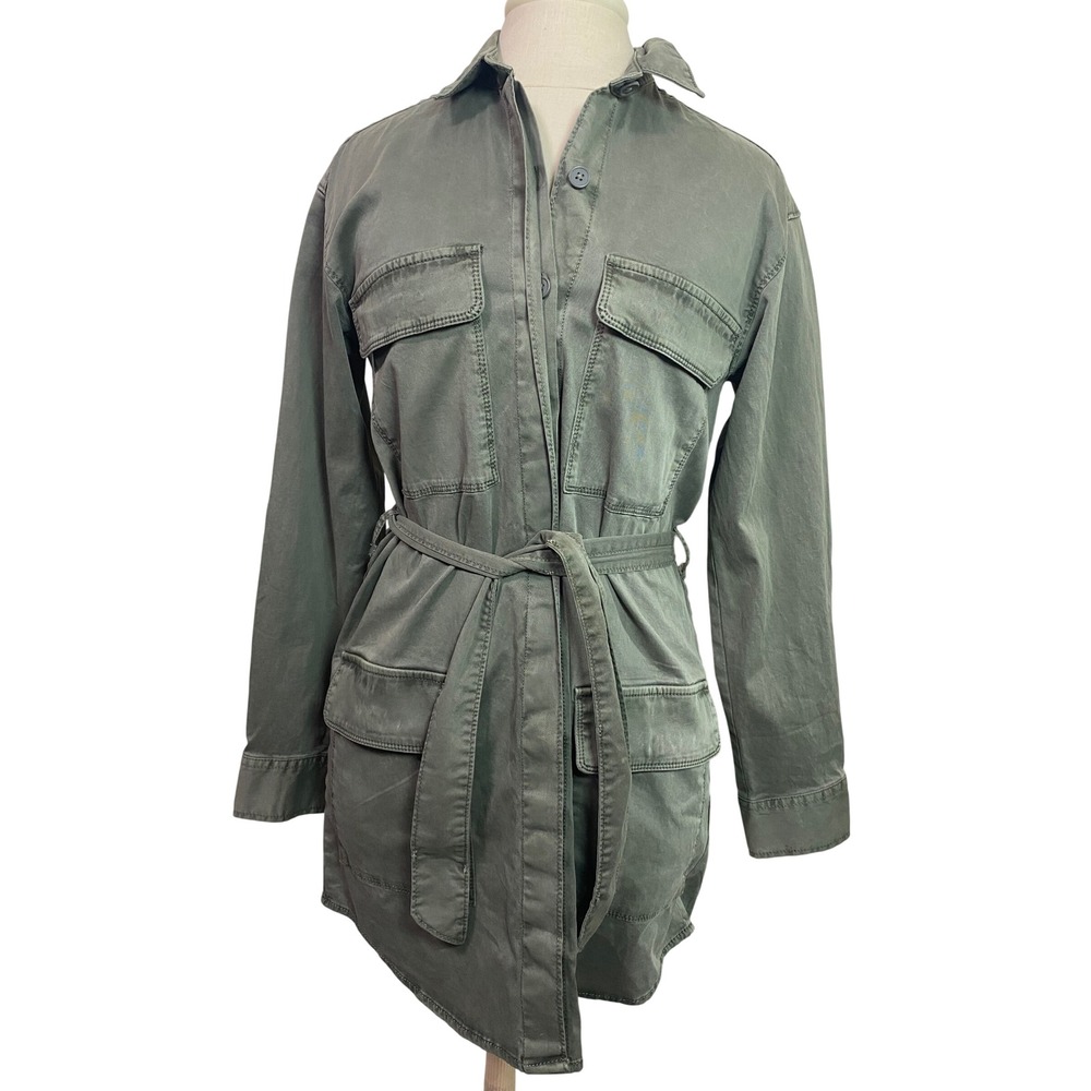 Abercrombie & Fitch Green Utility Belted Safari Jacket Dress XS Garment Dyed